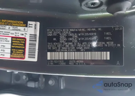 2020 Toyota Highlander L z USA, uszkodzony, nr VIN 5TDCZRAH9LS506245